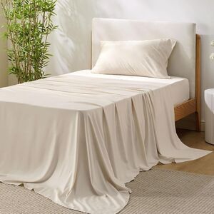 Bedsure Cooling Sheets Twin Rayon from Bamboo Cooling Deep Pockets Beige